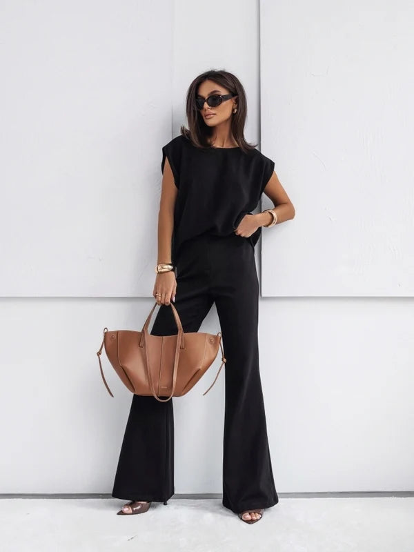 2026 NEW Women 2 Piece Casual Set Short Sleeve T-Shirt Vest Loose Wide Leg Pants Seasonal Comfort