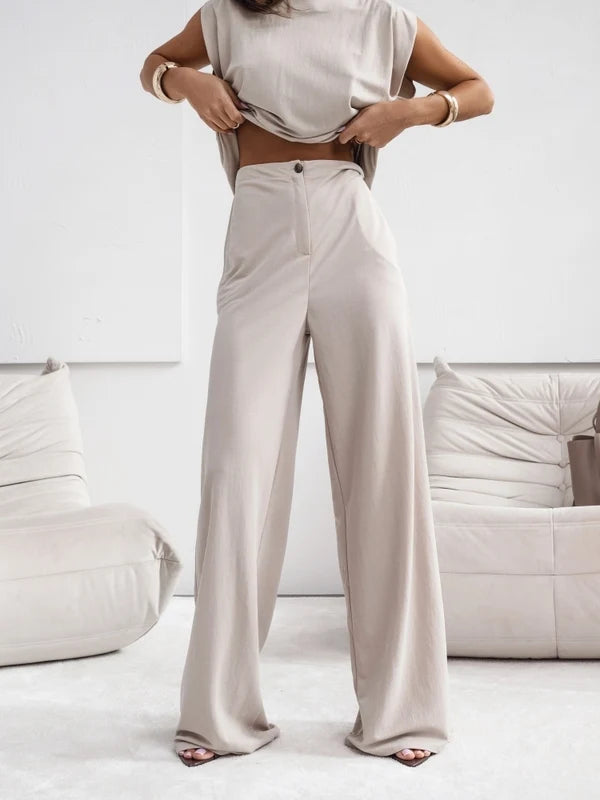 2026 NEW Women 2 Piece Casual Set Short Sleeve T-Shirt Vest Loose Wide Leg Pants Seasonal Comfort