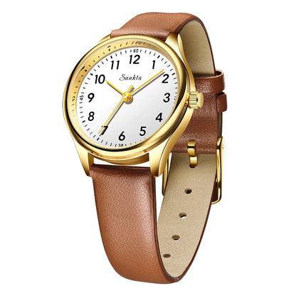 SUNKTA new fashion luxury women's quartz watches elegant leather Watches for Women waterproof simple ladies watches reloj+BOX
