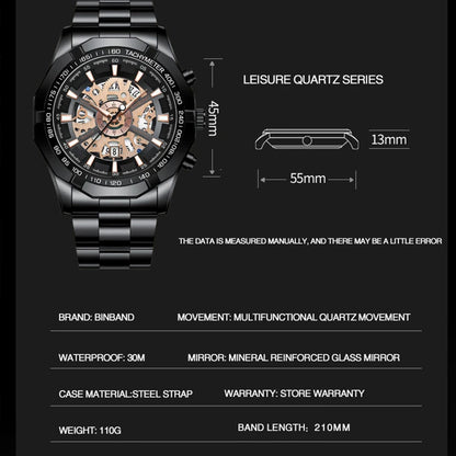 BINBONG Business Men's Watches Waterproof Calendar Luminous Fashion Quartz Watch For Man Stainless Steel Male Clock Reloj Hombre