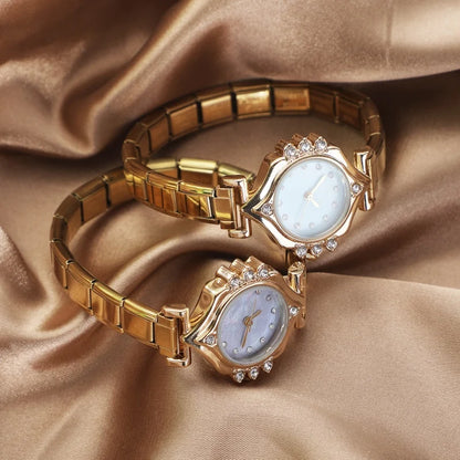 2025 Women Watches Small Round Watch Golden Luxury Wristwatches Ladies Fashion Gold Bracelet Watch Female Elegant Clock Women