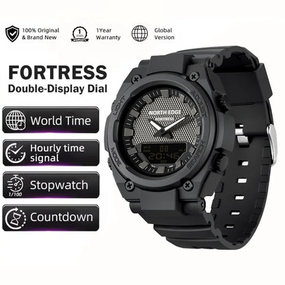 NORTH EDGE FORTRESS 2026 Men's Military Digital Watch Outdoor Sports Waterproof 50M Watches World Time Countdown LED Wristwatch