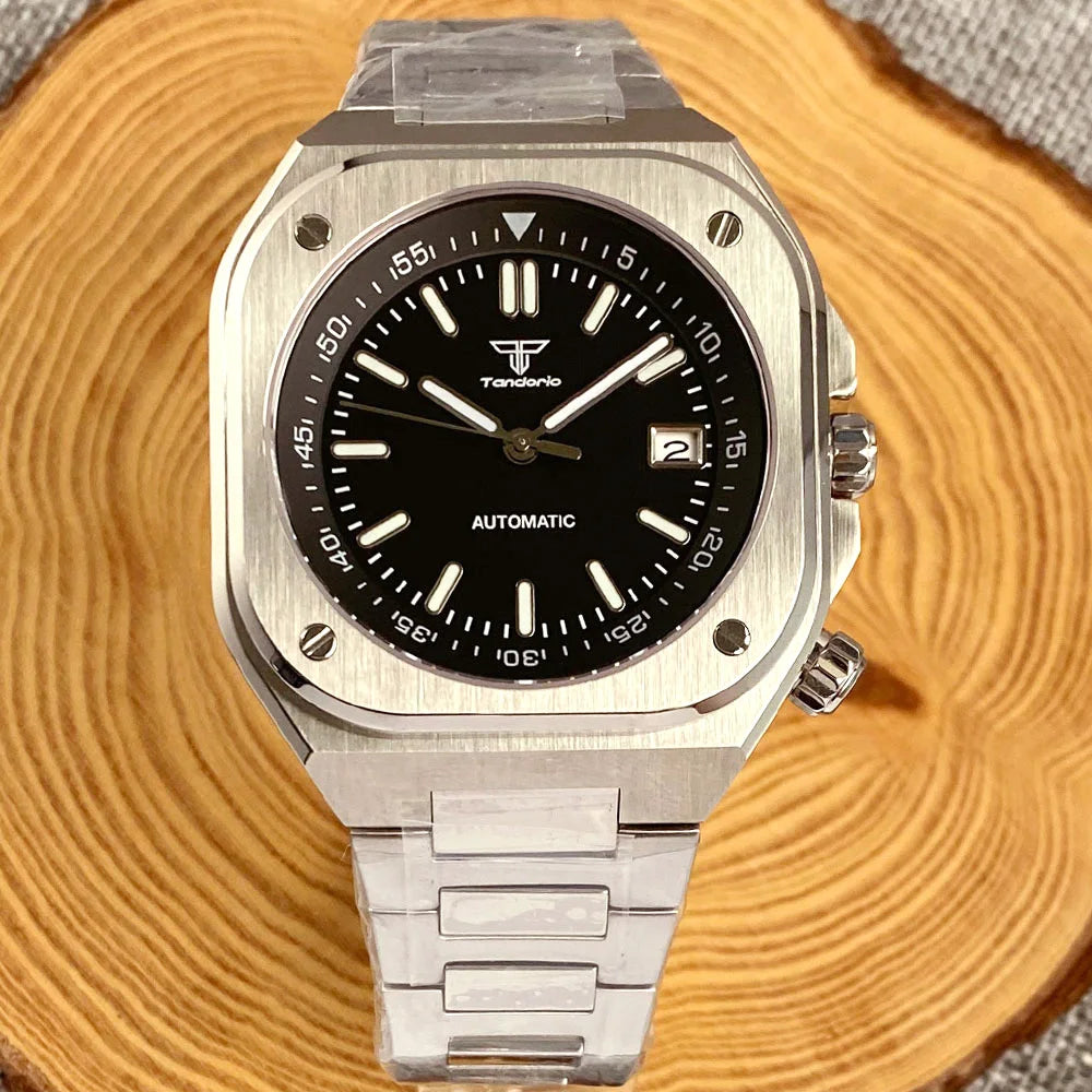 AR Sapphire Glass 42mm Square Steel Mechanical Men Watch S NH35AA Movt 150m Waterproof Elegance Dive Watches Black/Ice Blue Dial